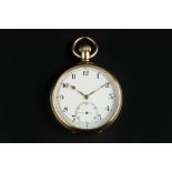A 9CT GOLD OPEN FACE POCKET WATCH, the circular white dial with Arabic numerals and subsidiary
