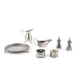 A COLLECTION OF SILVER, comprising a circular waiter by Barker Bros Silver Ltd, Birmingham 1934,