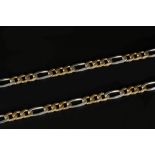 A 9CT TWO COLOUR GOLD FIGARO-LINK CHAIN, length 70cm