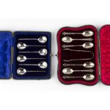 A SET OF SIX LATE VICTORIAN SILVER TEASPOONS, with matching sugar tongs, by Robert Stebbings, London