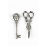 A PAIR OF EARLY VICTORIAN SILVER GRAPE SCISSORS, the handles cast with fruiting vine, by Joseph