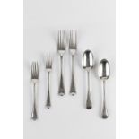 A MATCHED PART SERVICE OF 19TH CENTURY SILVER BEADED FLATWARE, comprising twelve table forks, six