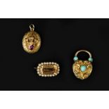 A COLLECTION OF ANTIQUE AND LATER JEWELLERY, comprising a topaz and half pearl cluster brooch, the