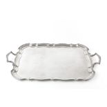 A SILVER TWIN HANDLED TRAY, with shaped border, and angular handles, by Viner's, Sheffield 1933,