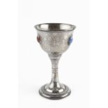 AN ISRAELI GEM SET GOBLET, engraved with fruiting vine and other foliage, the sides set with four