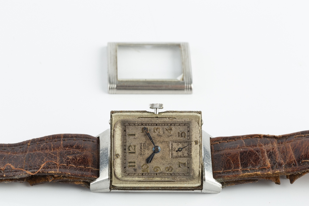 A GENTLEMAN'S STAINLESS STEEL 'REVERSO' WRISTWATCH BY LECOULTRE, the rectangular silvered dial - Image 3 of 5