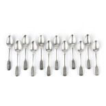 A SET OF TWELVE VICTORIAN SILVER FIDDLE PATTERN TEASPOONS, by John Aldwinckle & Thomas Slater,