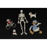 A COLLECTION OF PASTE COSTUME BROOCHES BY BUTLER & WILSON, comprising a Disney 'Donald Duck'