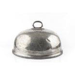 A VICTORIAN SILVER PLATED DOMED MEAT COVER, with gadrooned border, and engraved with the Coat of