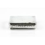 A GEORGE IV SCOTTISH SILVER RECTANGULAR SNUFF BOX, with scroll decorated thumb piece, by Richard