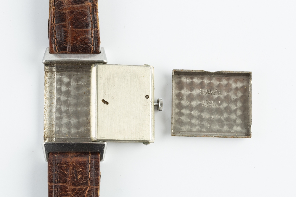 A GENTLEMAN'S STAINLESS STEEL 'REVERSO' WRISTWATCH BY LECOULTRE, the rectangular silvered dial - Image 4 of 5