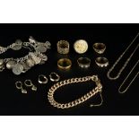 A COLLECTION OF JEWELLERY, comprising a curb-link bracelet, stamped '9c', with later clasp, a 22ct