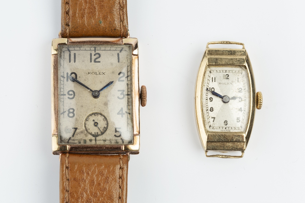 TWO WRISTWATCHES, the first a gentleman's 9ct gold cased wristwatch, the rectangular silvered dial - Image 2 of 6