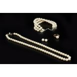 A COLLECTION OF CULTURED PEARL JEWELLERY BY MIKIMOTO, comprising a single strand uniform cultured