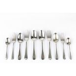 A SERVICE OF SILVER OLD ENGLISH PATTERN FLATWARE, comprising six tablespoons, six table forks, six