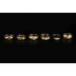 A COLLECTION OF GEM SET DRESS RINGS, comprising an opal and diamond five stone ring, 18ct gold