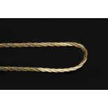 AN 18CT THREE COLOUR GOLD FANCY-LINK CHAIN, of herringbone design, length 43cm