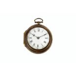 A HORN PAIR CASE POCKET WATCH, the enamel dial with Roman numerals and outer scale 0-60, to a