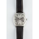 A GENTLEMAN'S STAINLESS STEEL 'TURLER' WRISTWATCH BY OMEGA, the circular silvered dial with baton