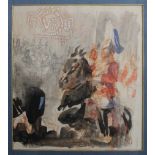 Feliks Topolski (1907-1989) Edward on horseback watercolour 30cm x 27cm.