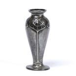 Liberty & Co. Vase pewter, decorated in relief with stylised trees stamped 'Tudric 02450' 19cm