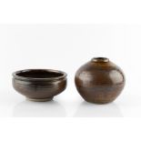Paul Barron (1917-1983) Vase and bowl tenmoku glaze impressed potter's seals bowl 16.5cm diameter (
