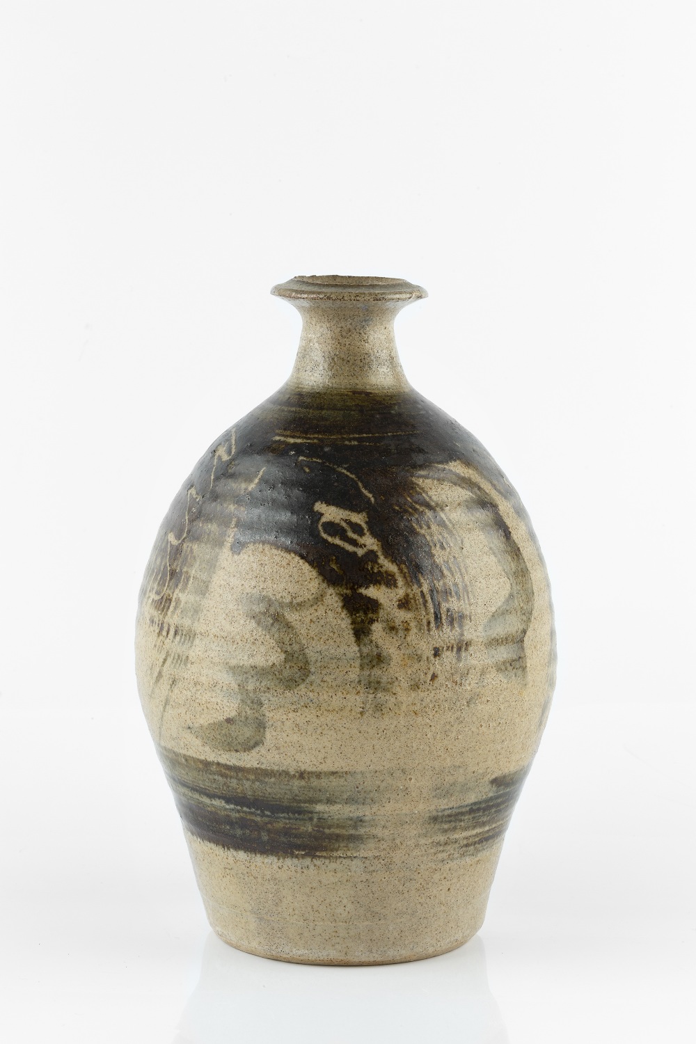 Style of Bernard Leach (1887-1979) Vase stoneware, brushwork decoration 22cm high, together with a