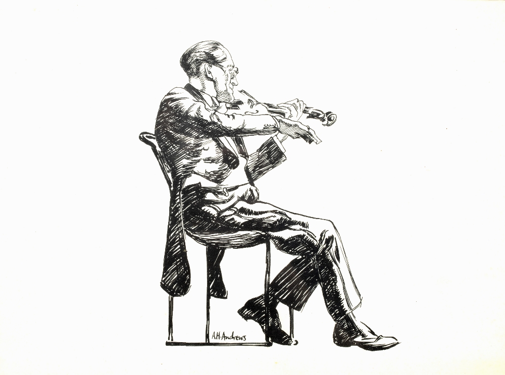 Arthur Henry Andrews (1906-1966) The violinist signed pen and ink 19cm x 25cm.