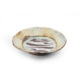 David Frith (b.1943) Charger nuka and flambe poured glaze, cut sides impressed potter's seal 43cm