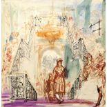 Feliks Topolski (1907-1989) Queen Victoria and Prince Albert by palace staircase watercolour 27cm