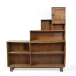 Peter Waals (1870-1937) Open bookcase oak, fitted one cupboard door to the top right, the rest