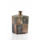 Phil Rogers (b.1951) Bottle vase squared sides, chequerboard pattern with incised motifs impressed