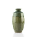 Leach School Vase green glazes, faceted sides 28cm high.