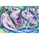 Robert Baker (1909-1992) Nude bathers by water gouache and oil on card 38cm x 58cm, together with