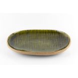 Michael Leach (1913-1985) at Yelland Pottery Dish green and brown slip decoration impressed