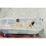 Lucy Willis (b.1954) Bath time, 1985 signed and dated (lower left) watercolour 37cm x 56cm.