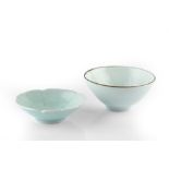 Derek Emms (1929-2004) Two bowls porcelain, with celadon glazes and incised flower decoration