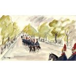 Paul Lucien Maze (1887-1979) Cavalry on the Mall signed (lower left) watercolour 19cm x 32cm.