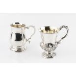 A MID VICTORIAN SILVER BALUSTER MUG, the lower part and pedestal foot chased and engraved with