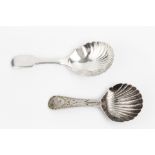 A WILLIAM IV PROVINCIAL SILVER CADDY SPOON with scalloped bowl and fiddle pattern handle, by William