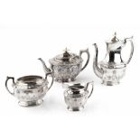 A QUANTITY OF ASSORTED SILVER PLATED ITEMS TO INCLUDE a late Victorian four piece tea and coffee
