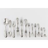 A COLLECTION OF MID 19TH CENTURY DUTCH FLATWARE, with wide shaped and engraved handles, comprising a