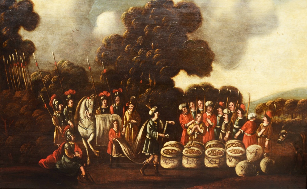 17TH CENTURY SCHOOL The discovery of the cup in Benjamin's sack on the return to Canaan, oil on