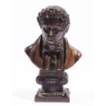 A BRONZE BUST modelled in the form of Franz Schubert, signed 'L. Piedbouef', 12cm high