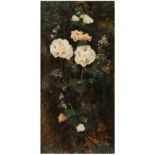 ROGELIO EGUSQUIZA (1845-1915) Still life - Hollyhocks, signed and dated 1886, oil on board 71 x 35cm