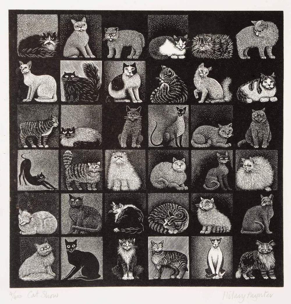 HILARY PAYNTER (b. 1943) 'Cat Show', wood engraving, pencil signed in the margin, titled and