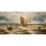 A * TURNER A Yarmouth fishing smack and further sailing vessels off the coast, signed, oil on
