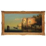 E* MOURETTI (20TH CENTURY) Venetian canal with gondola, signed, oil on canvas, 53 x 109cm