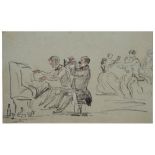 ATTRIBUTED TO CHARLES KEENE (1823-1891) Two musicians with dancers, charcoals and coloured chalks,