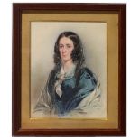 J FISHER OF BRISTOL (fl. 1849-1858) Shoulder length portrait of a lady with long black hair